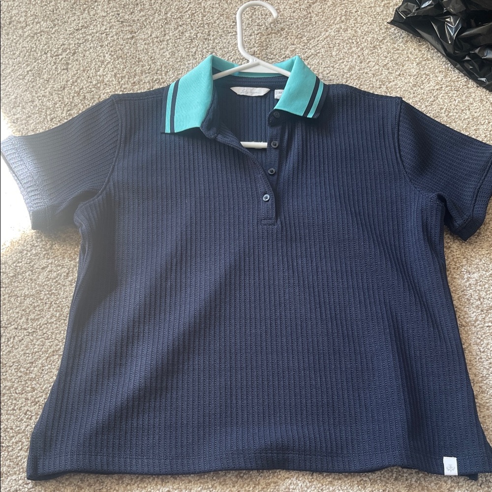 Lady Hagen Navy Blue Polo Golf Shirt with Teal Collar